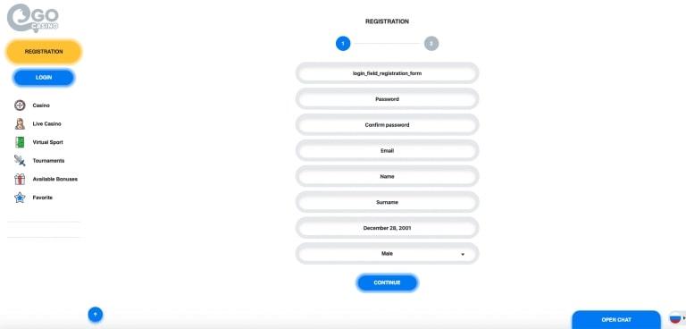 Регистрация на сайте Ego Casino